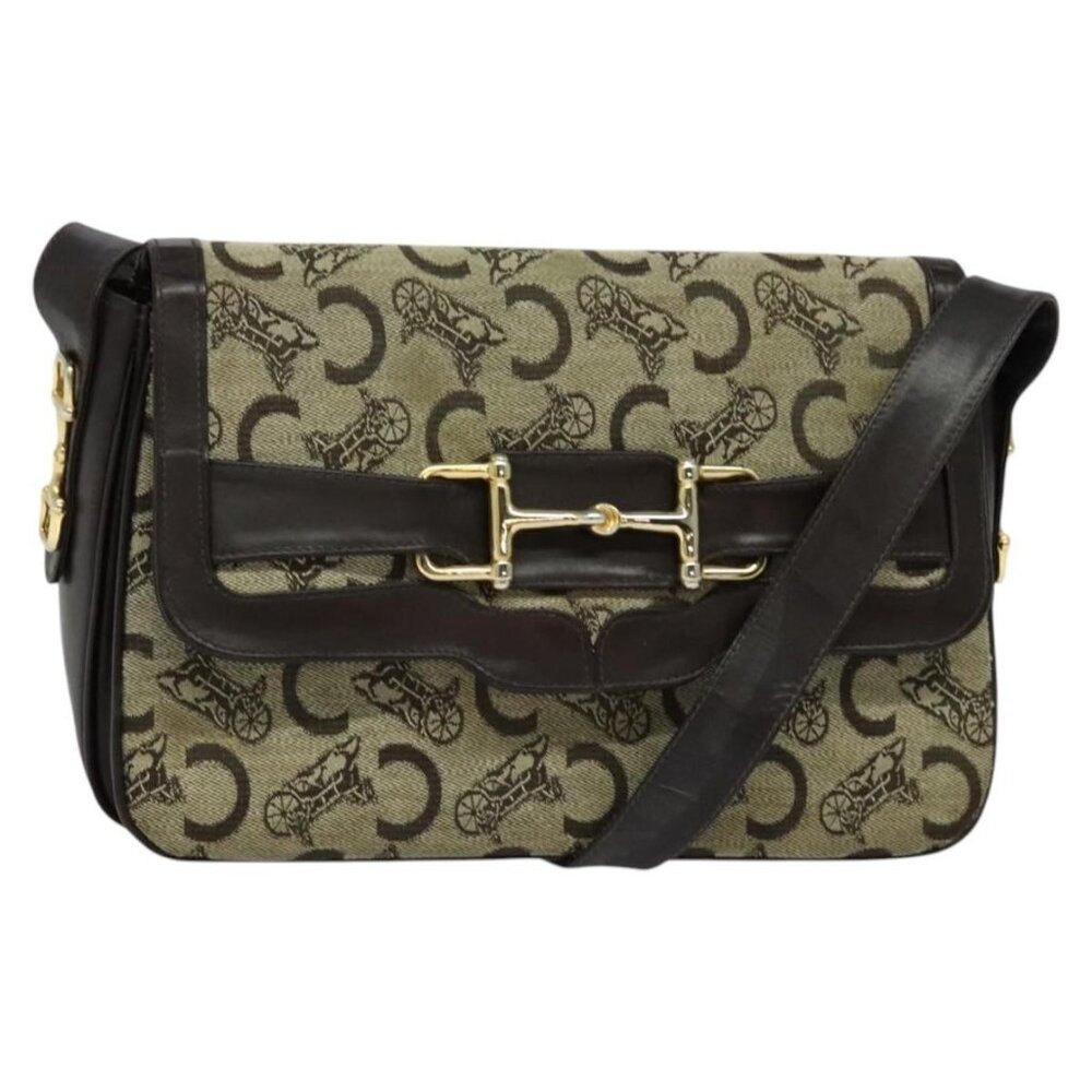 Authentic CELINE C Sulky Shoulder Bag Canvas Beige
